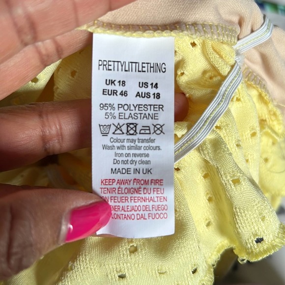 PrettyLittleThing | Yellow Eyelet Bardot Crop Top size 14 - Picture 6 of 6